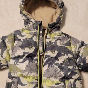 Wippette Dinosaur Print Fleece Lined Hooded Puffer Jacket Toddler Boys 2T